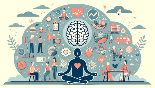 Here is the generated illustration depicting various aspects of mental health. It includes icons for exercise, balanced diet, social connections, mindfulness, and professional help