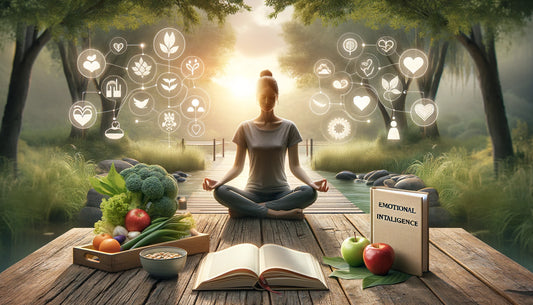 a serene scene of a balanced life with elements representing emotional well-being.