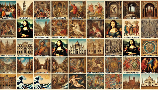 A collage of famous artworks representing different art history movements.