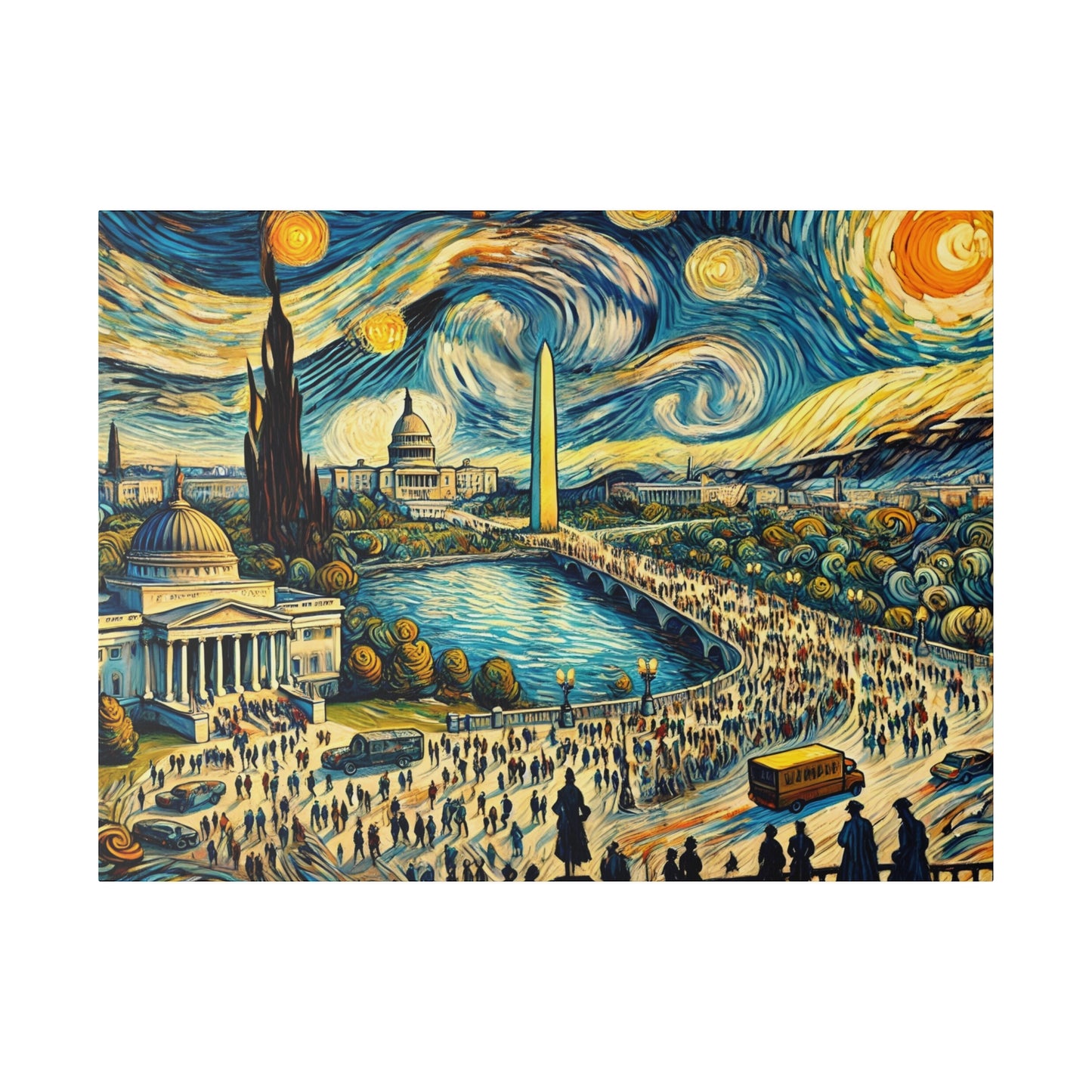 Washington D.C. Dreamscape - Abstract Cityscape Canvas Art in Van Gogh Style
