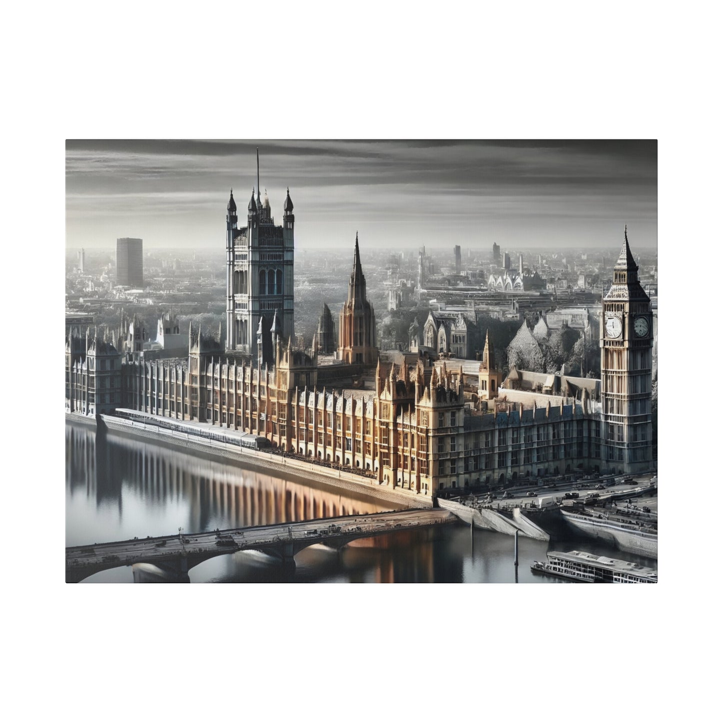 Colourful UK Parliament 4K Canvas with Monochrome Surroundings