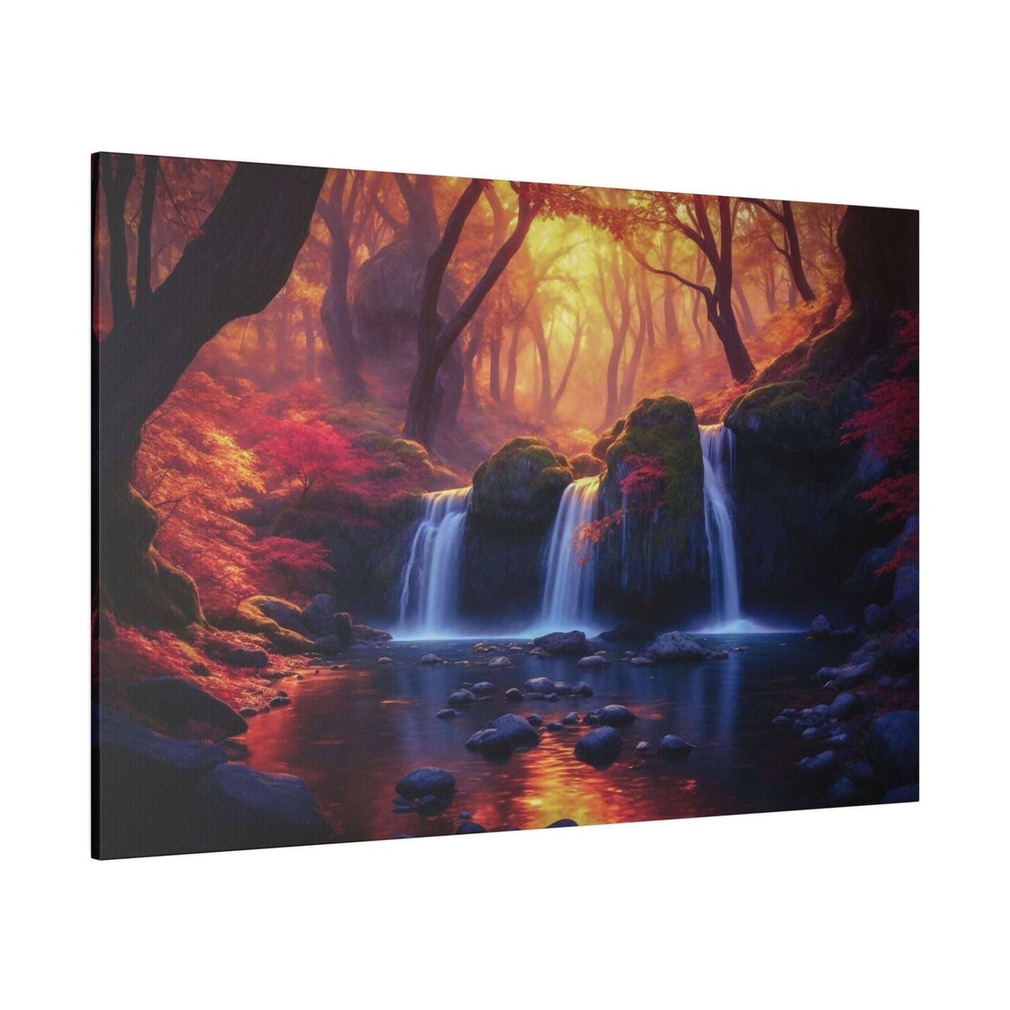 Enchanted Autumn Forest Waterfall Canvas Print - Radiant Nature Art