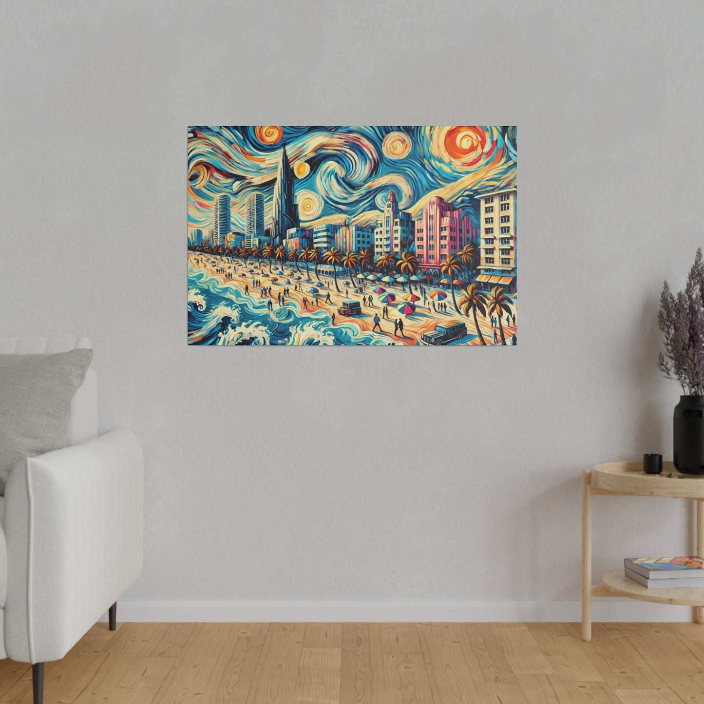 Miami Dreamscape - Abstract Cityscape Canvas Art in Van Gogh Style