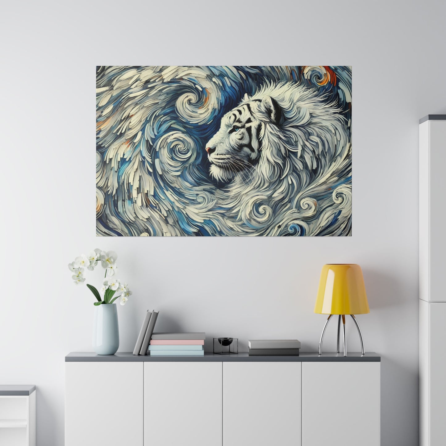 Snow Tiger Dreamscape - Majestic Winter Canvas Art in Van Gogh Style