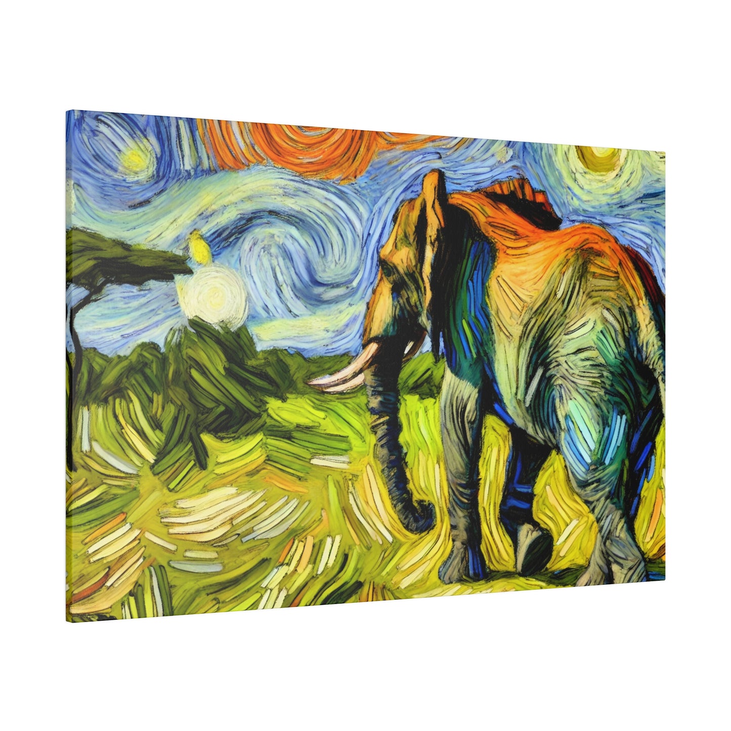 Elephant Dreamscape - Savanna Landscape Canvas Art in Van Gogh Style
