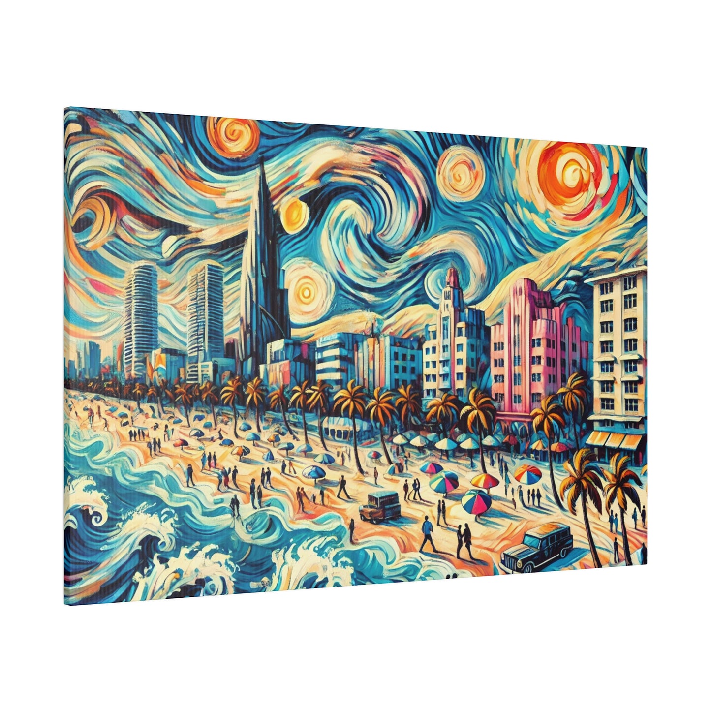 Miami Dreamscape - Abstract Cityscape Canvas Art in Van Gogh Style
