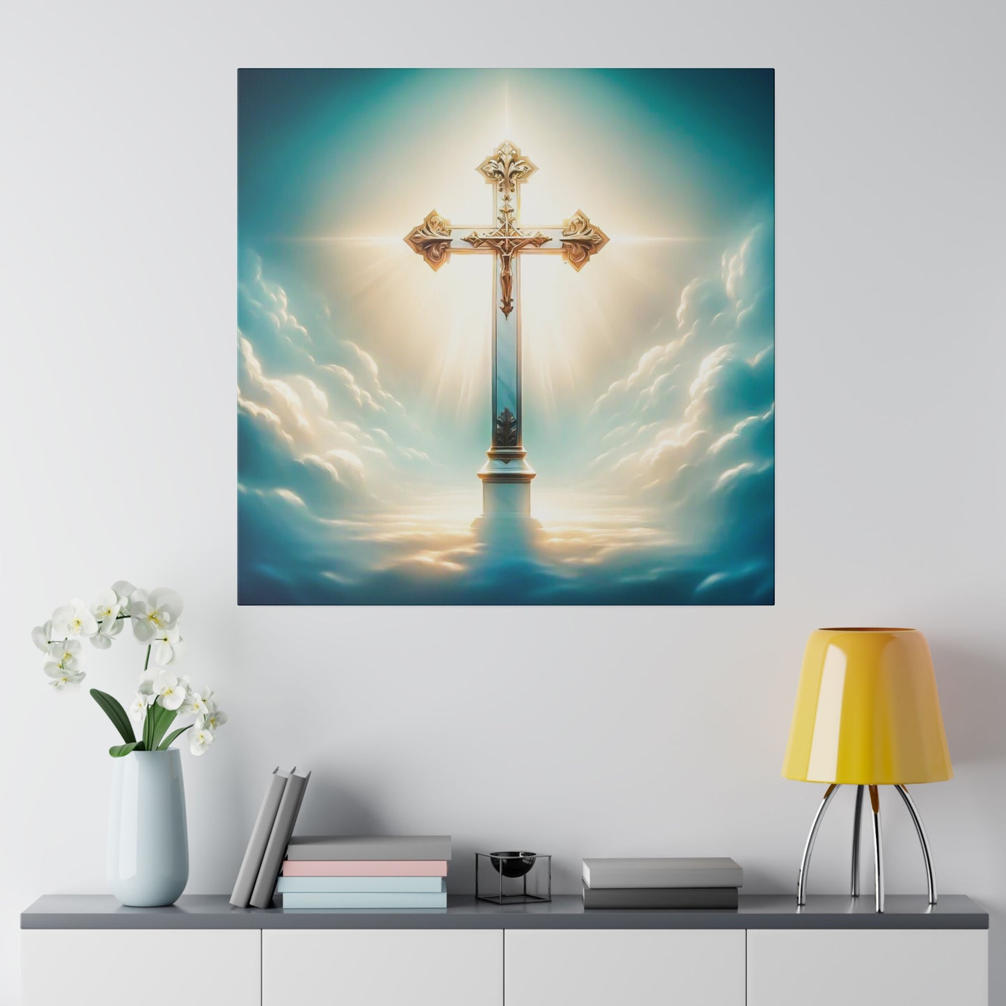 Divine Light: Heavenly Cross Canvas Art