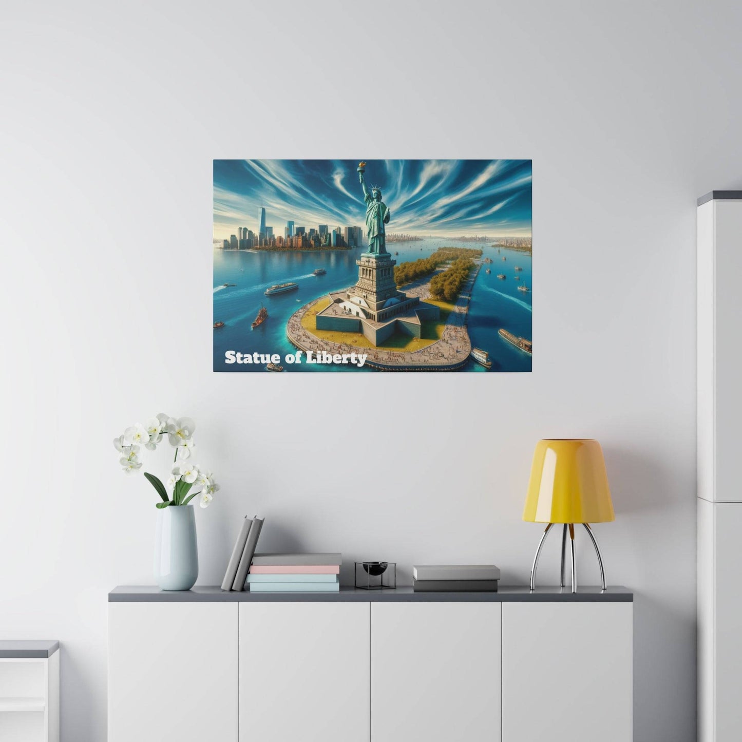 Liberty in View: Panoramic Statue of Liberty Canvas Art