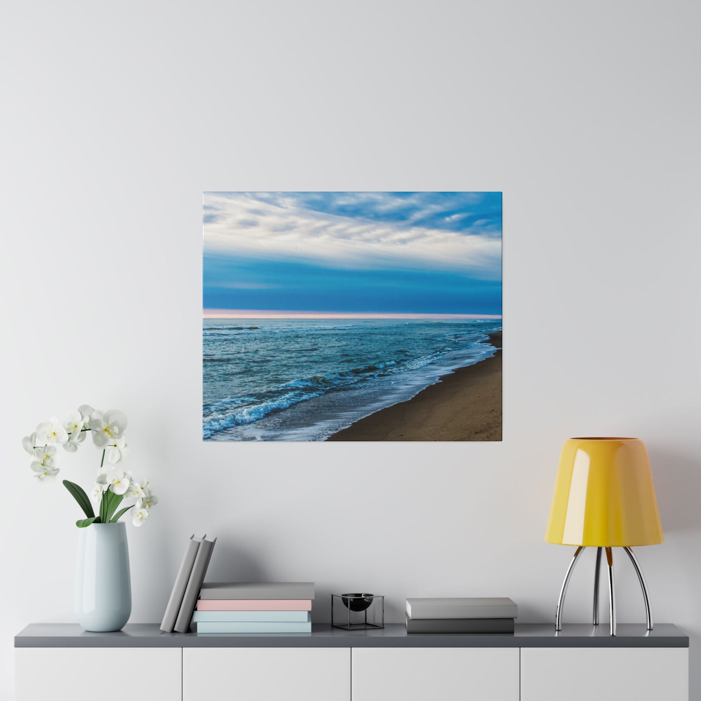 a picture of a beach with a blue sky above it