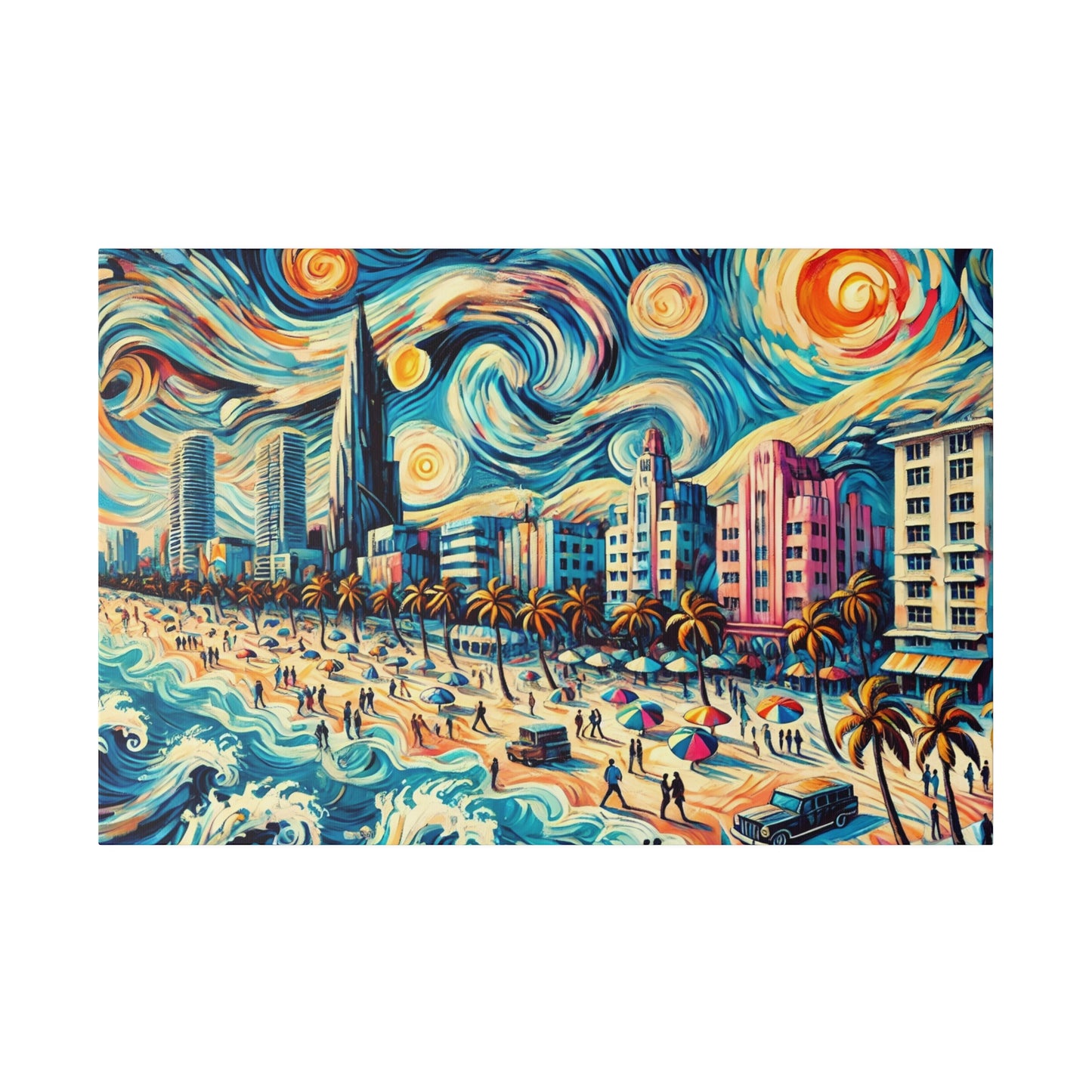 Miami Dreamscape - Abstract Cityscape Canvas Art in Van Gogh Style