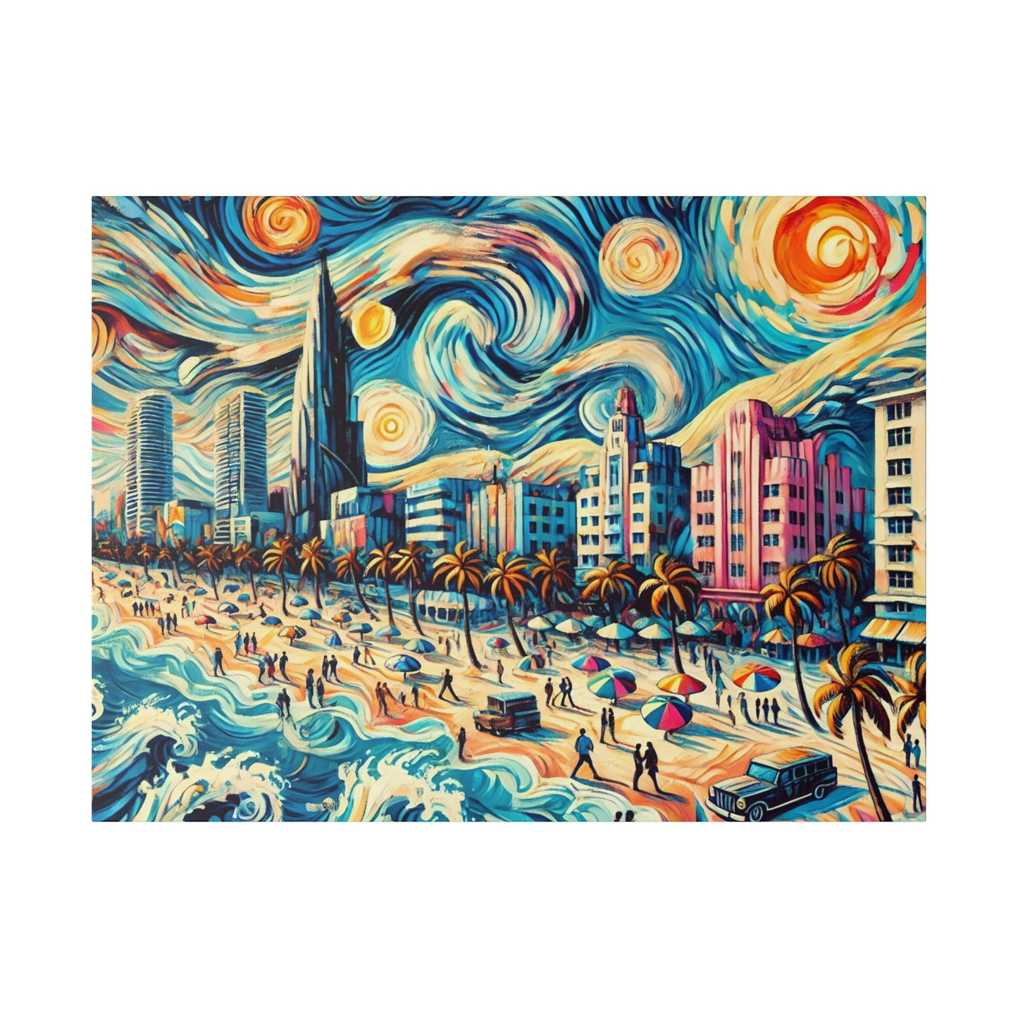 Miami Dreamscape - Abstract Cityscape Canvas Art in Van Gogh Style