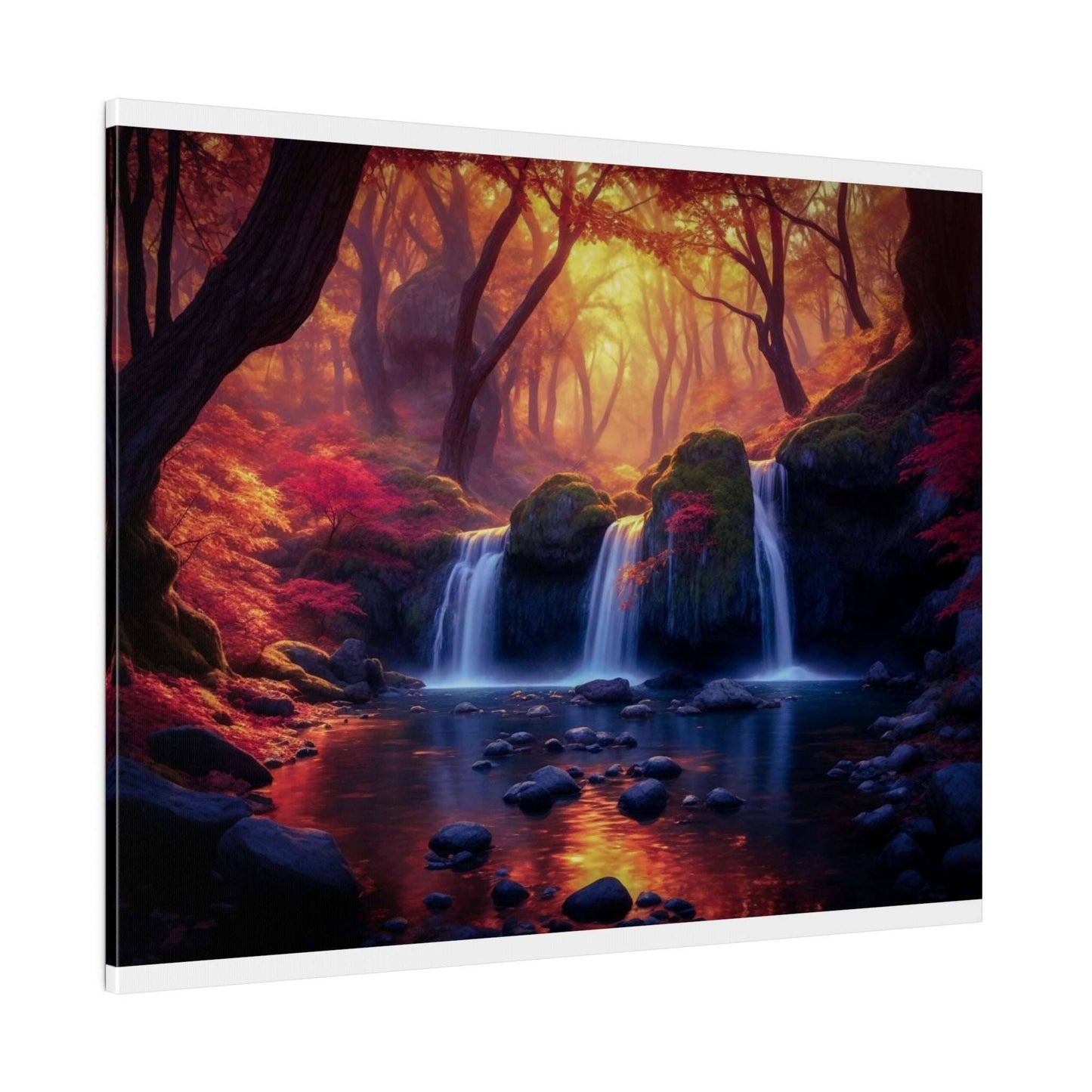 Enchanted Autumn Forest Waterfall Canvas Print - Radiant Nature Art