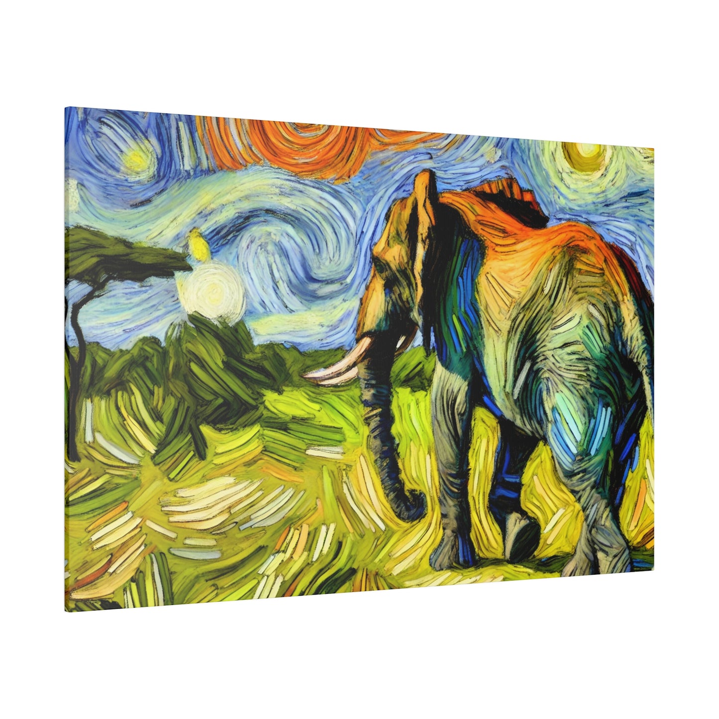 Elephant Dreamscape - Savanna Landscape Canvas Art in Van Gogh Style