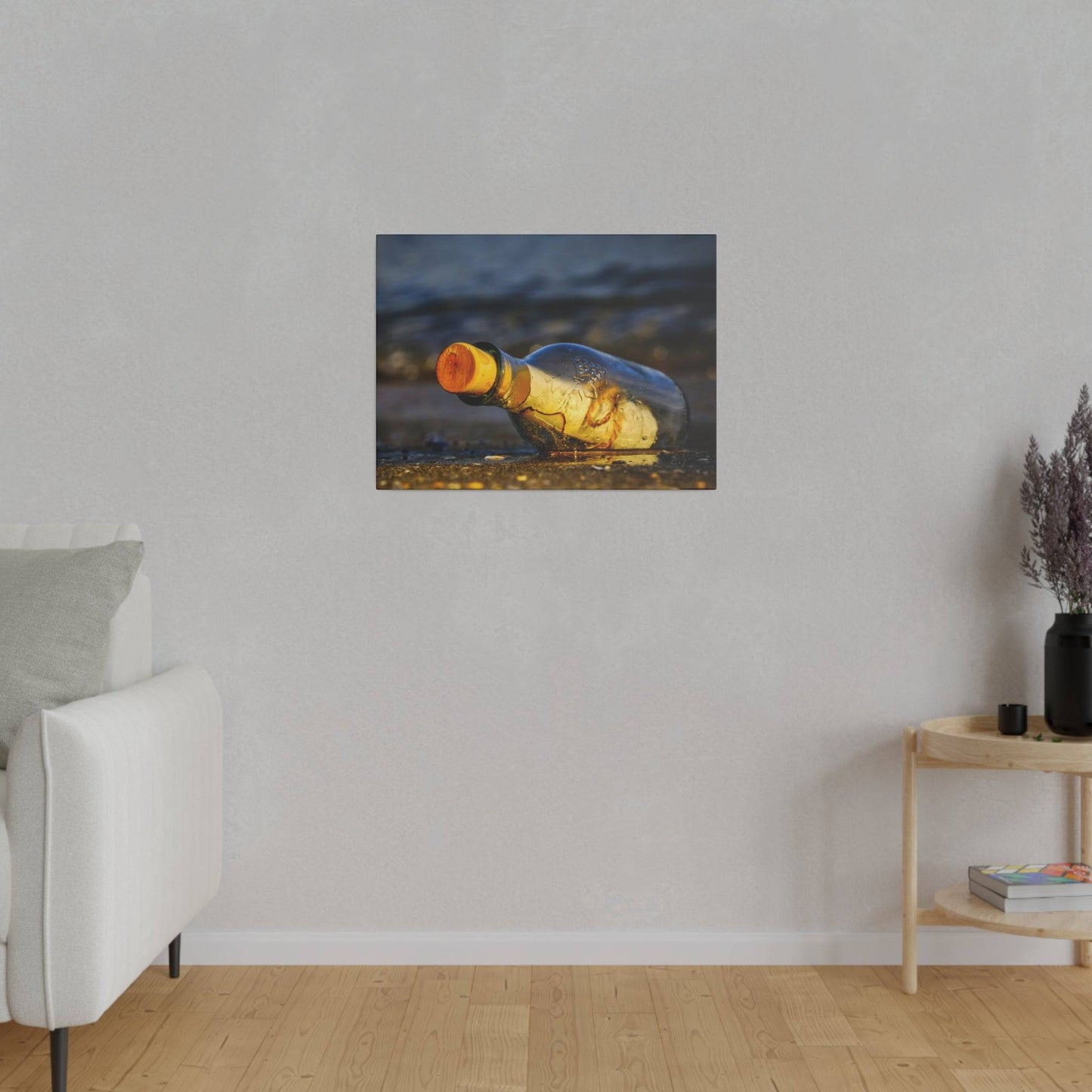 a living room with a couch and a painting on the wall