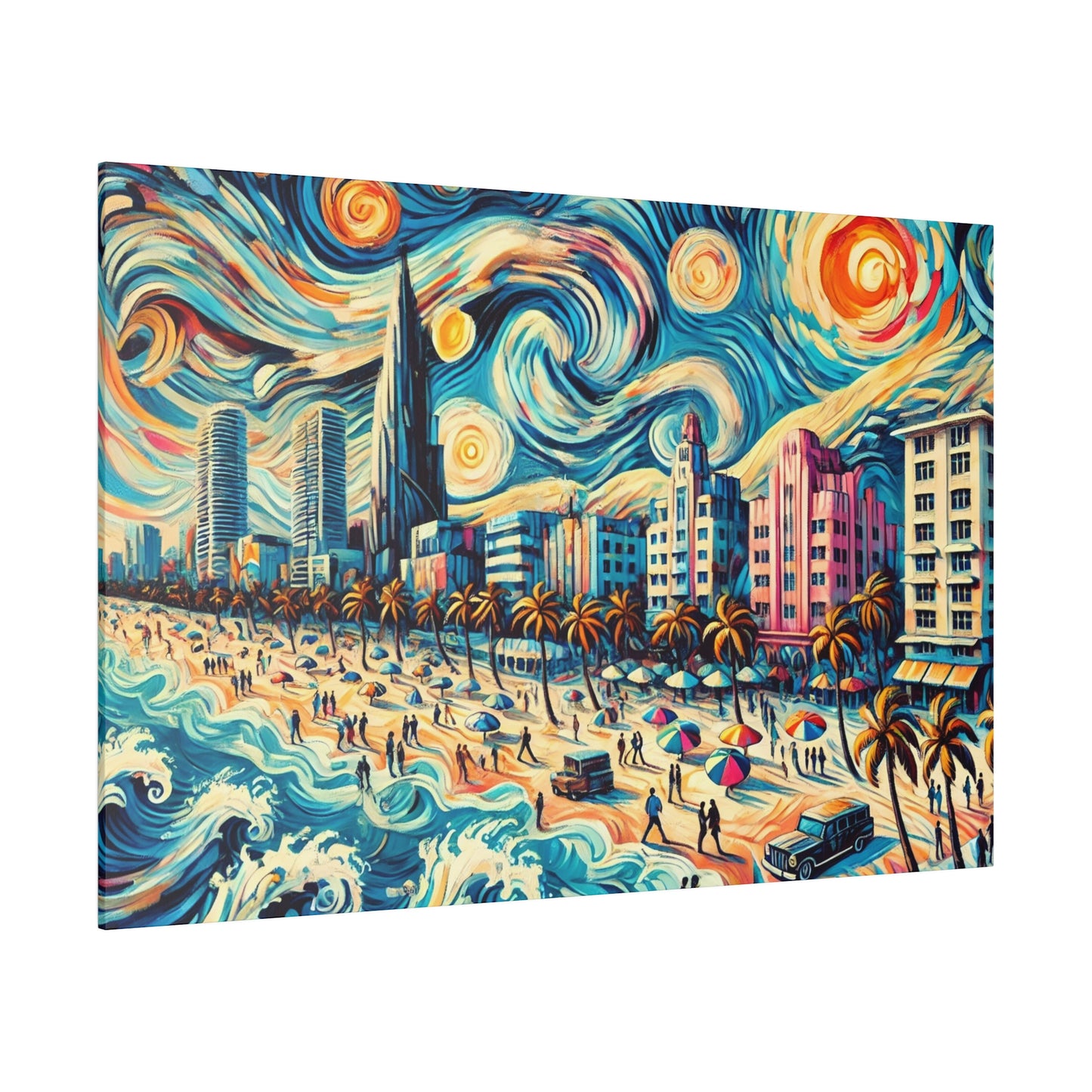 Miami Dreamscape - Abstract Cityscape Canvas Art in Van Gogh Style