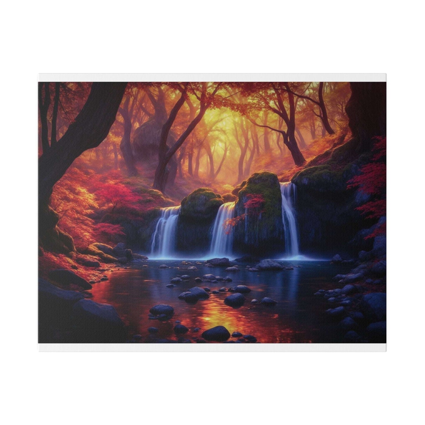 Enchanted Autumn Forest Waterfall Canvas Print - Radiant Nature Art