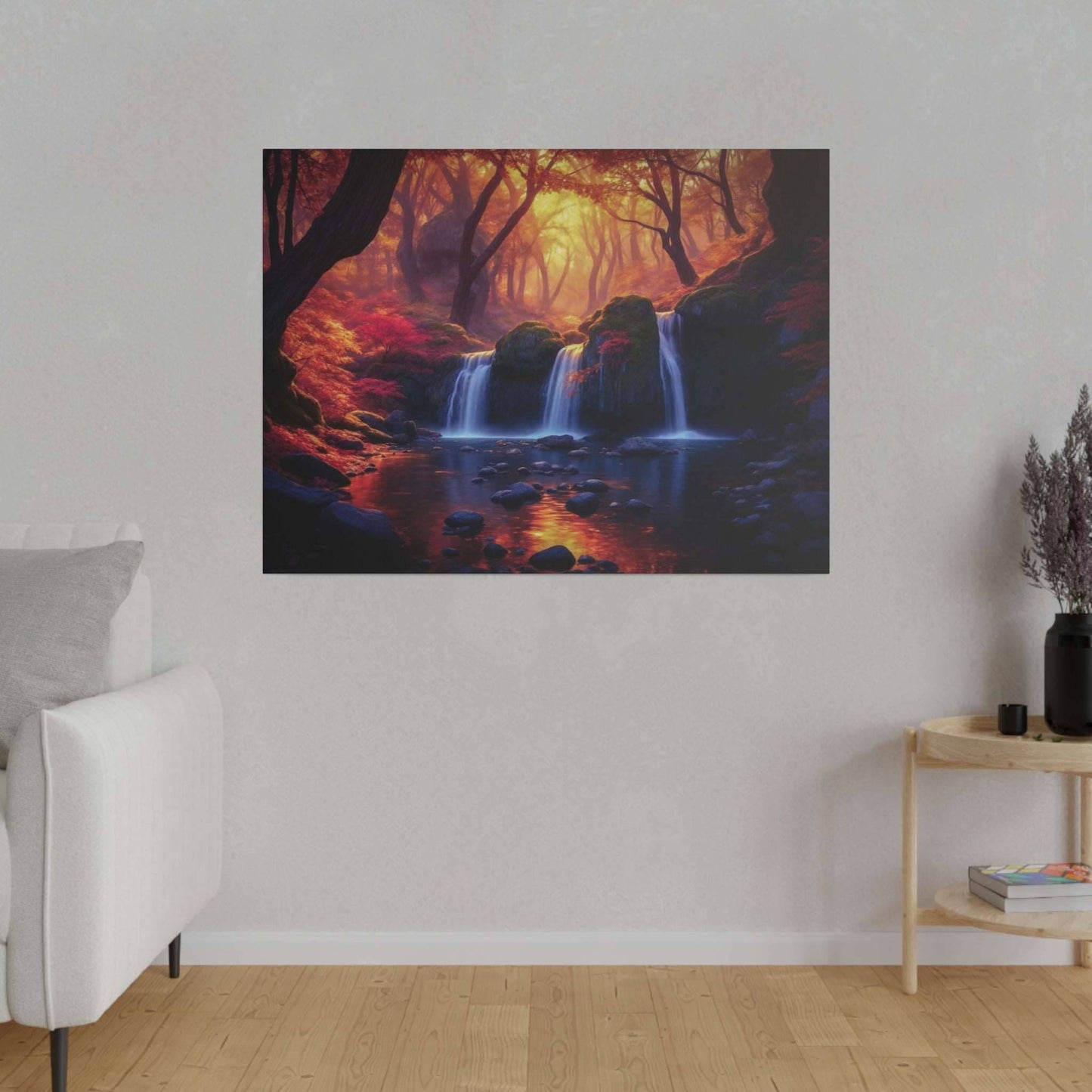Enchanted Autumn Forest Waterfall Canvas Print - Radiant Nature Art