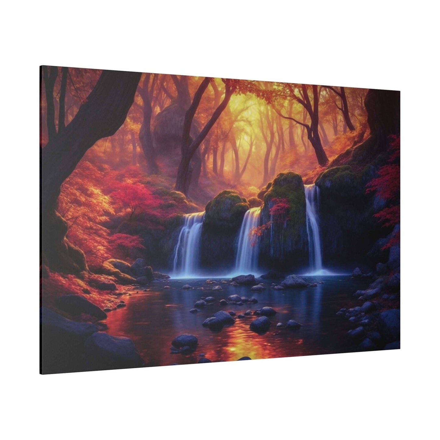 Enchanted Autumn Forest Waterfall Canvas Print - Radiant Nature Art