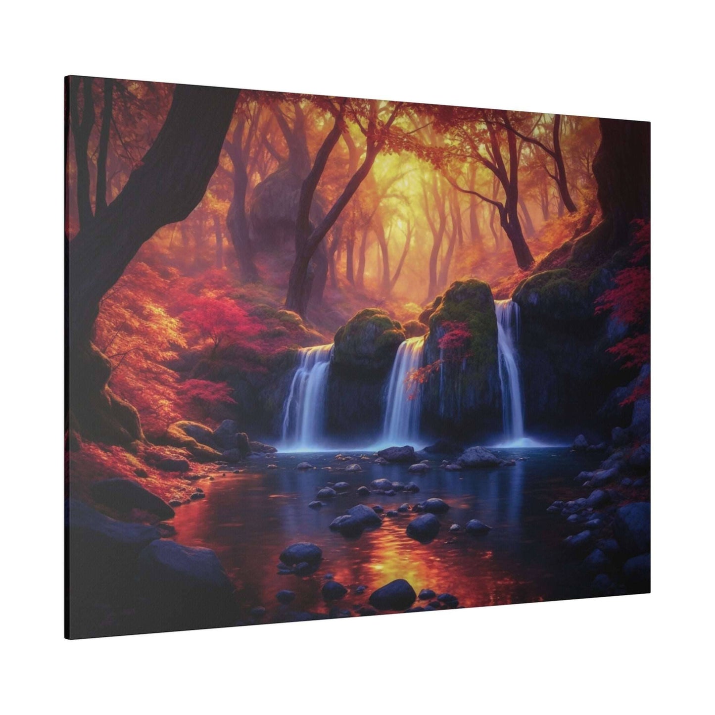 Enchanted Autumn Forest Waterfall Canvas Print - Radiant Nature Art