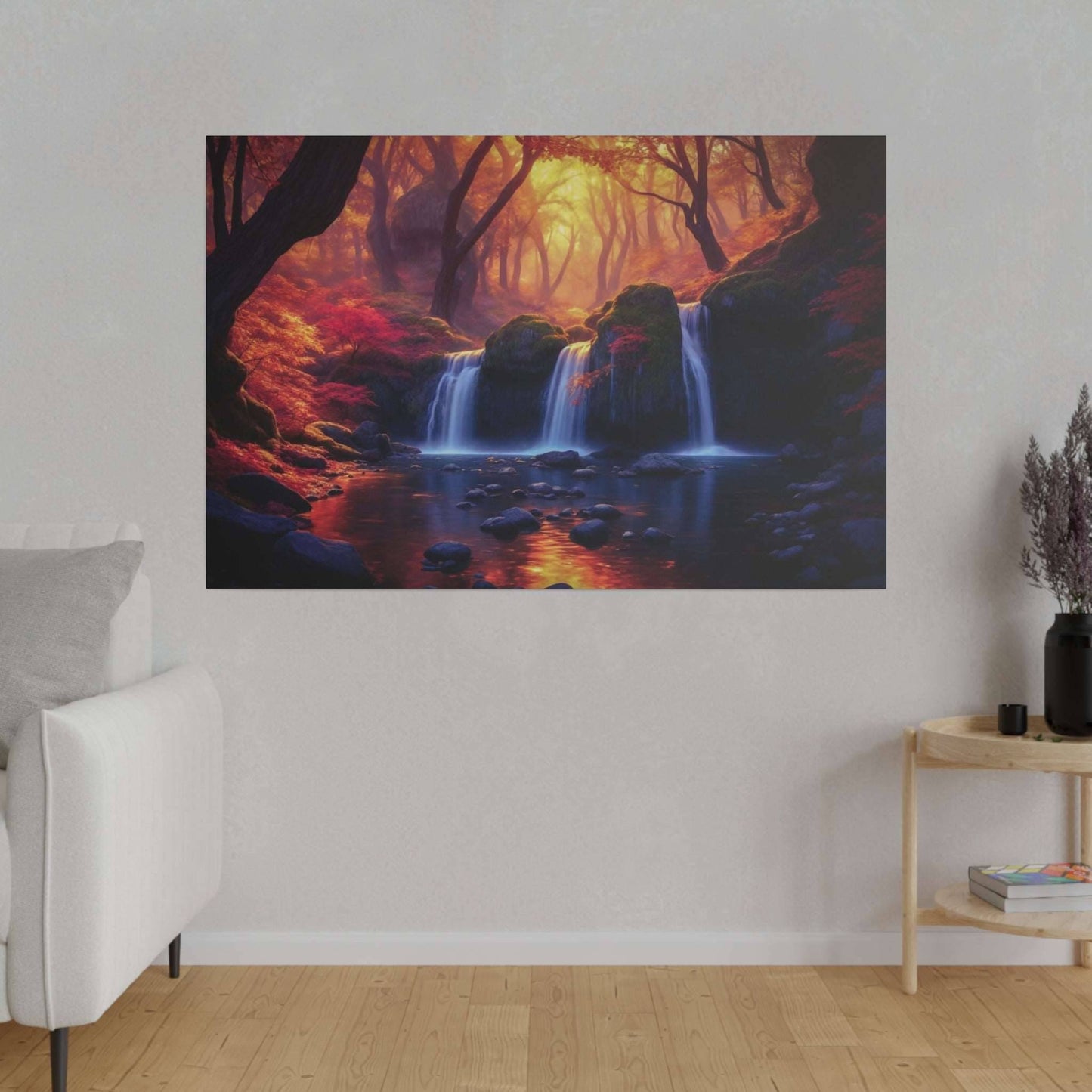 Enchanted Autumn Forest Waterfall Canvas Print - Radiant Nature Art