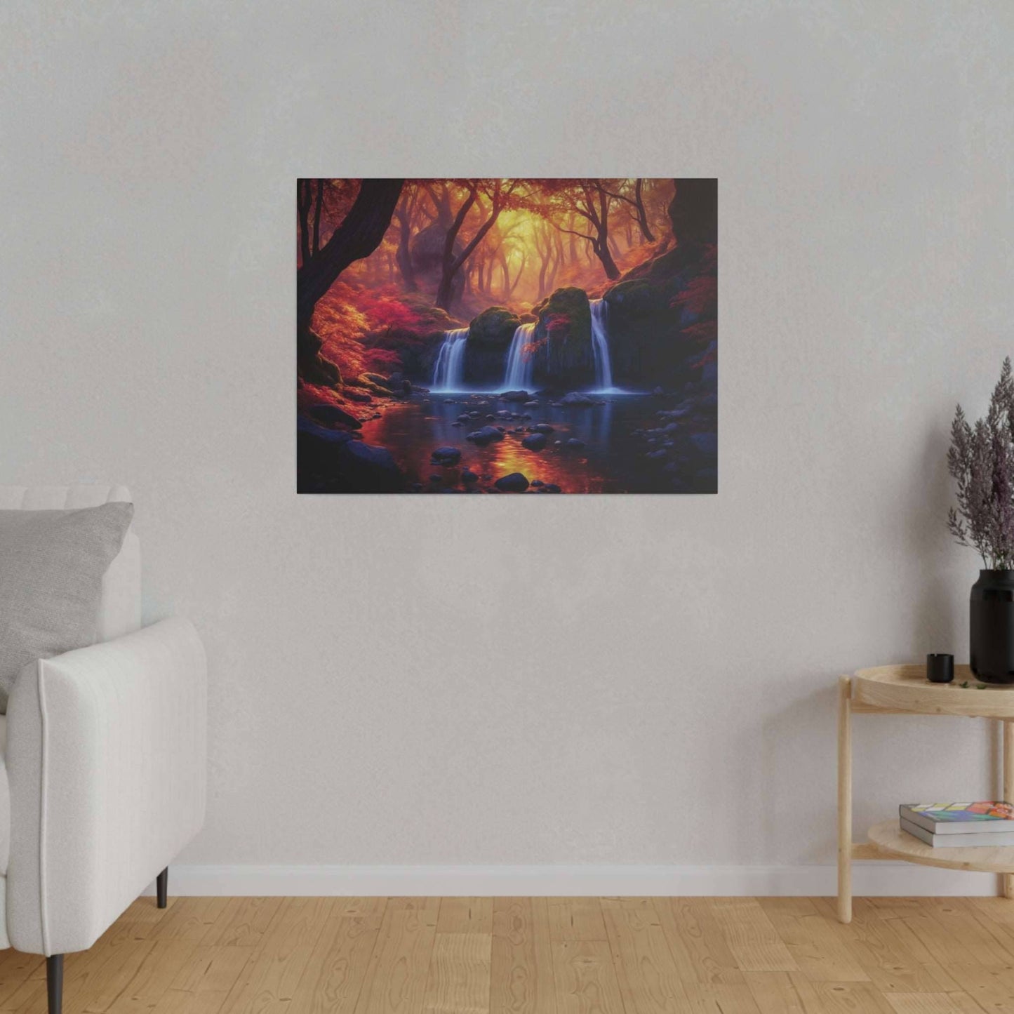 Enchanted Autumn Forest Waterfall Canvas Print - Radiant Nature Art