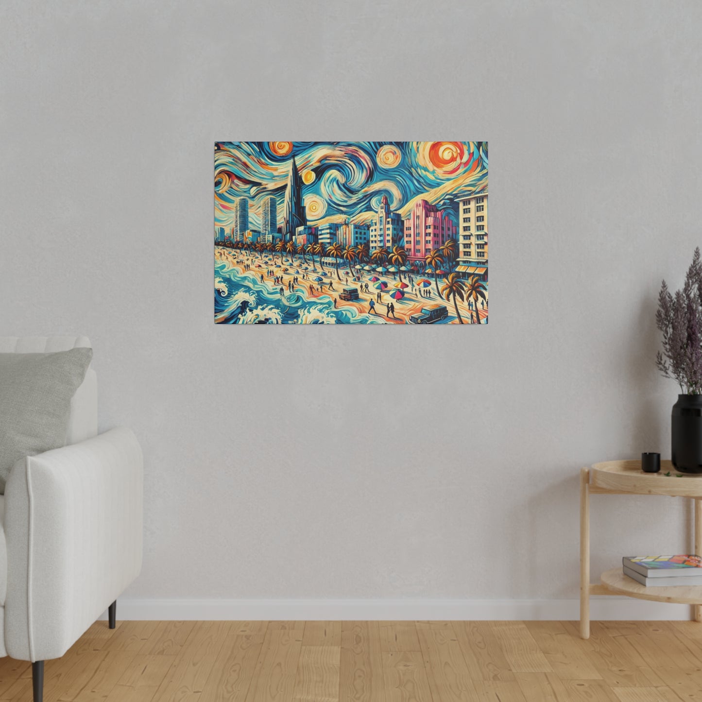 Miami Dreamscape - Abstract Cityscape Canvas Art in Van Gogh Style