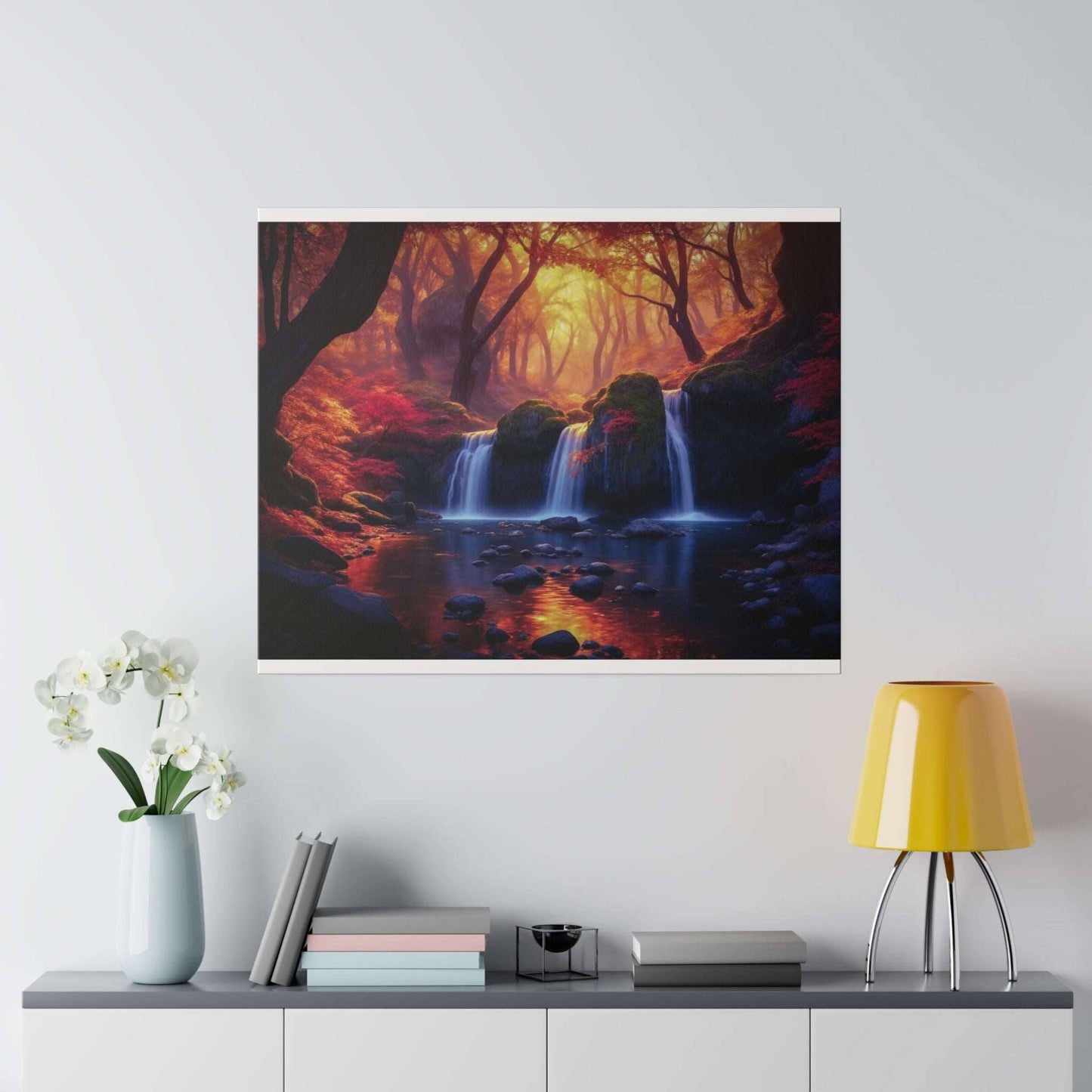 Enchanted Autumn Forest Waterfall Canvas Print - Radiant Nature Art