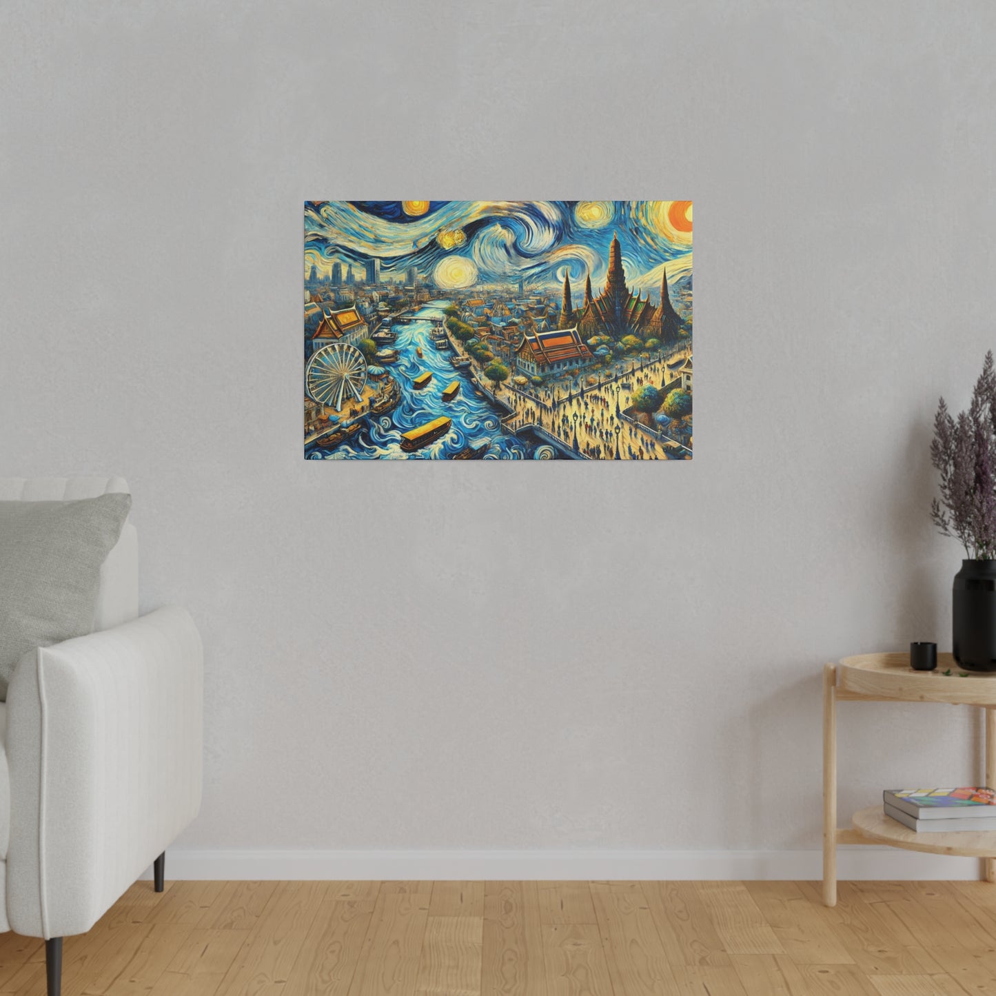 Bangkok Dreamscape - Abstract Cityscape Canvas Art in Van Gogh Style
