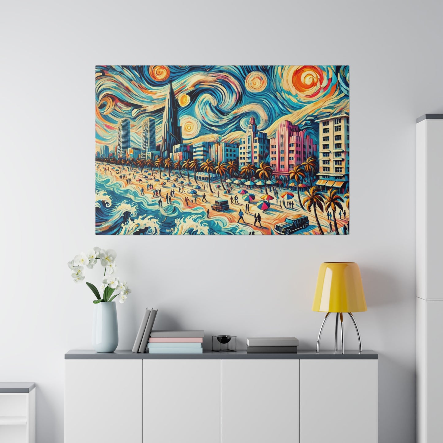 Miami Dreamscape - Abstract Cityscape Canvas Art in Van Gogh Style