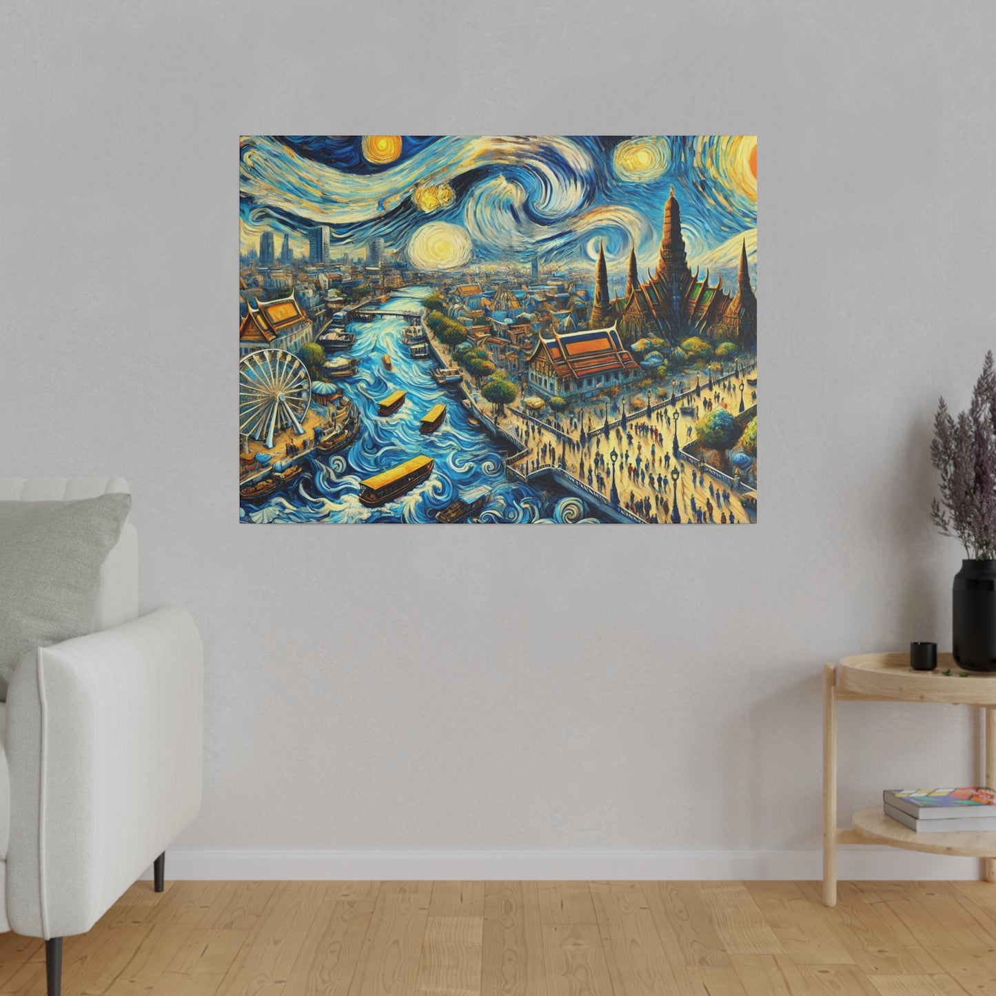 Bangkok Dreamscape - Abstract Cityscape Canvas Art in Van Gogh Style
