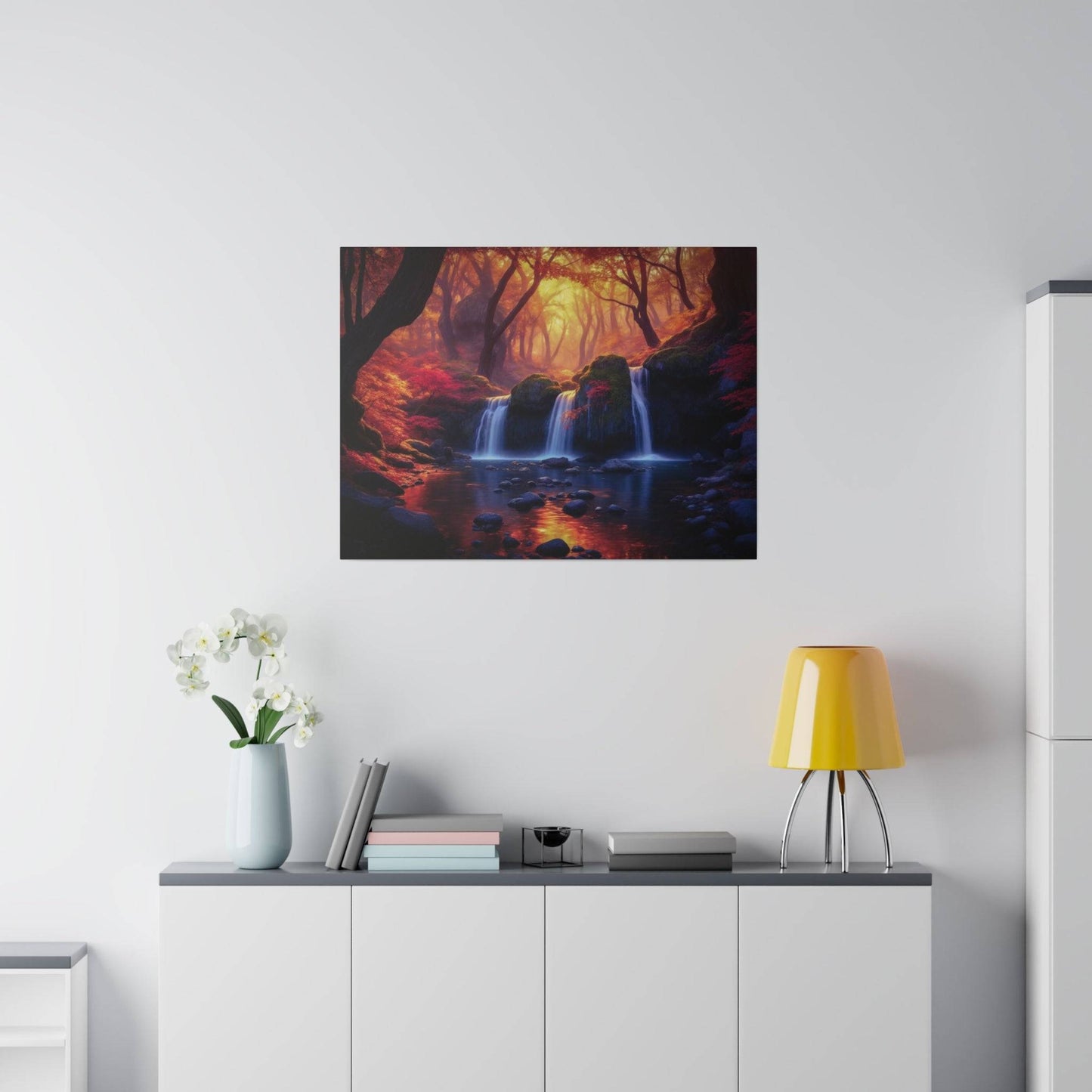 Enchanted Autumn Forest Waterfall Canvas Print - Radiant Nature Art