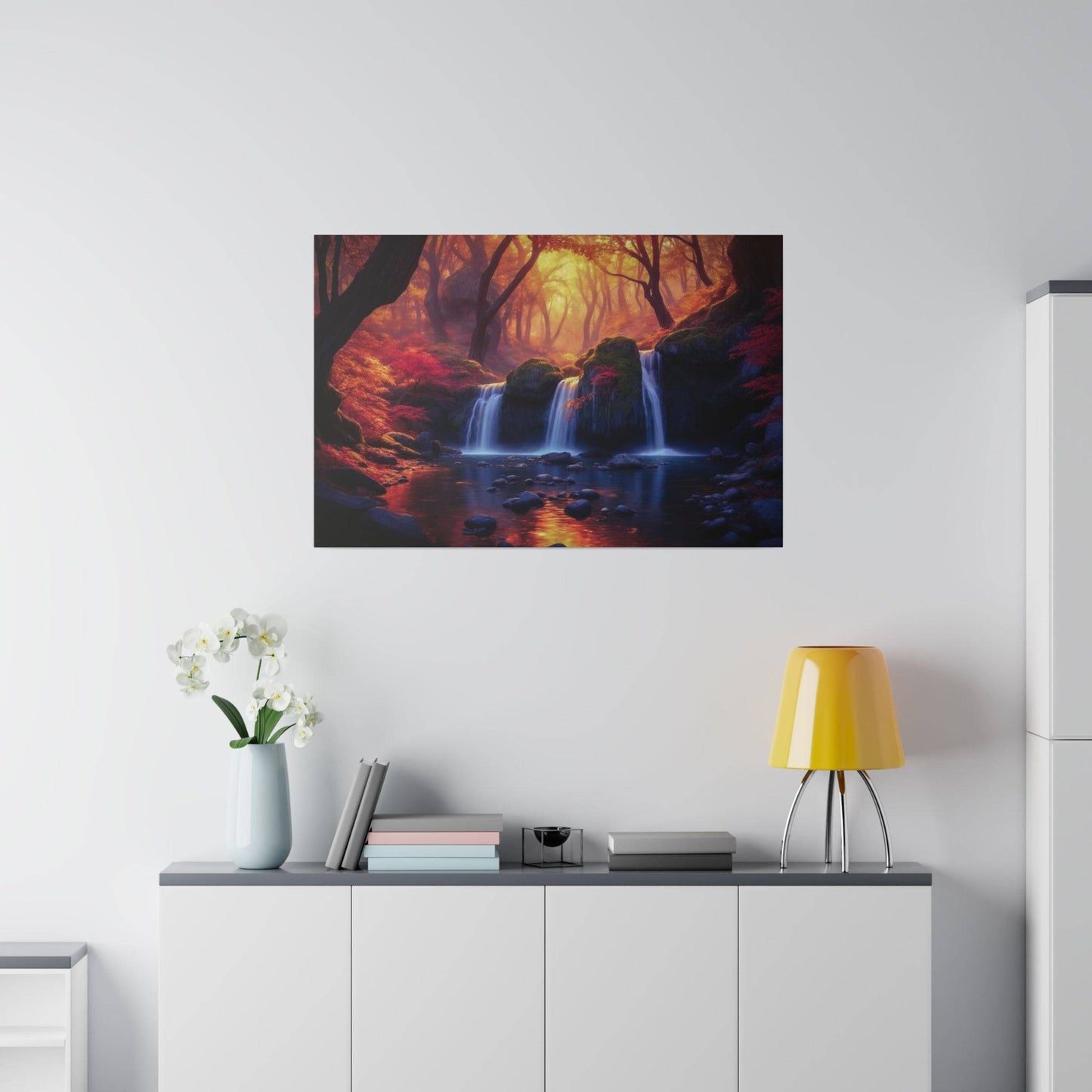 Enchanted Autumn Forest Waterfall Canvas Print - Radiant Nature Art