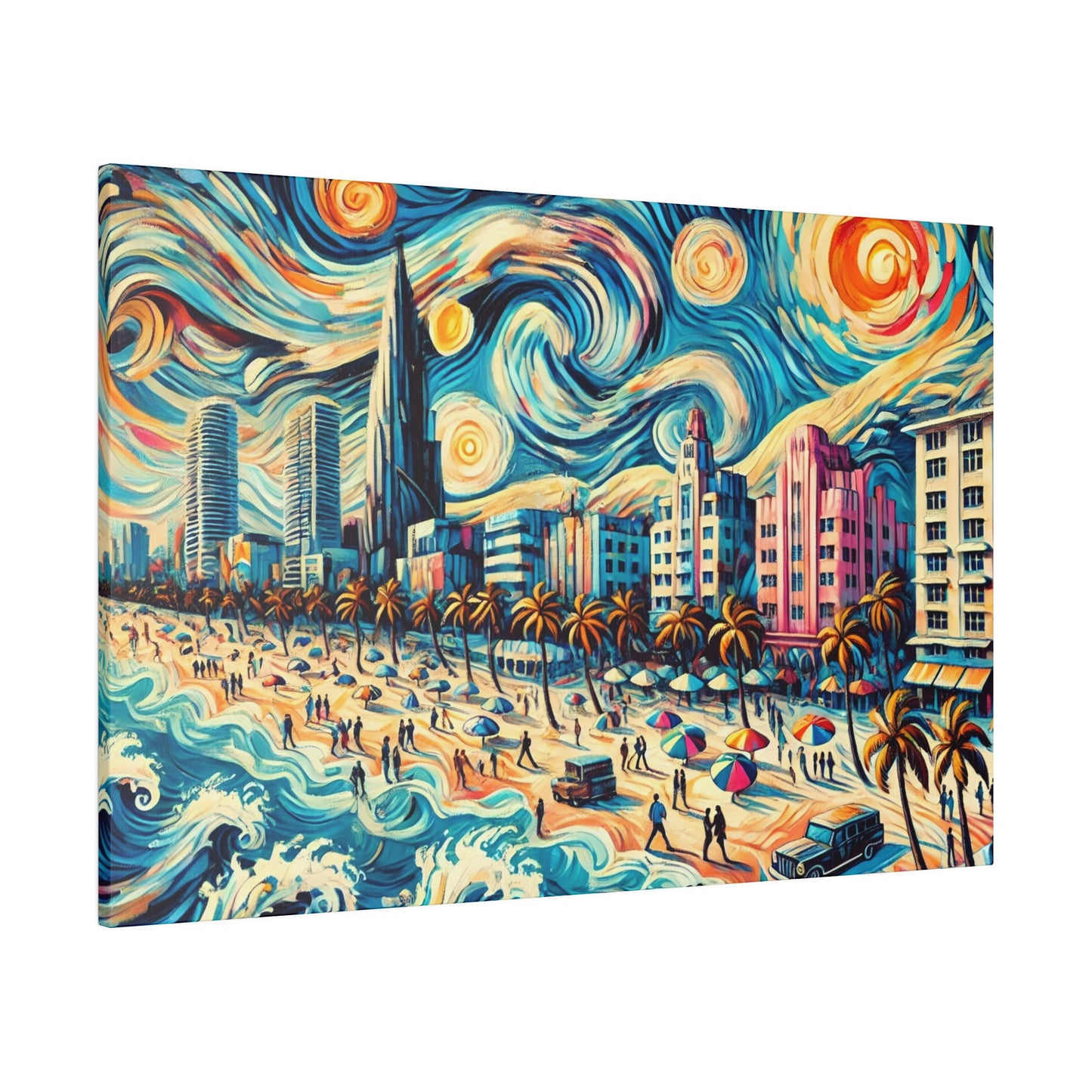 Miami Dreamscape - Abstract Cityscape Canvas Art in Van Gogh Style