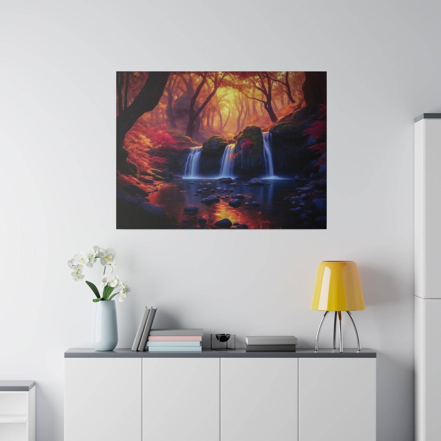 Enchanted Autumn Forest Waterfall Canvas Print - Radiant Nature Art