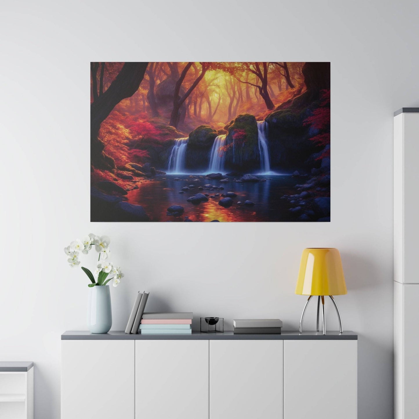 Enchanted Autumn Forest Waterfall Canvas Print - Radiant Nature Art