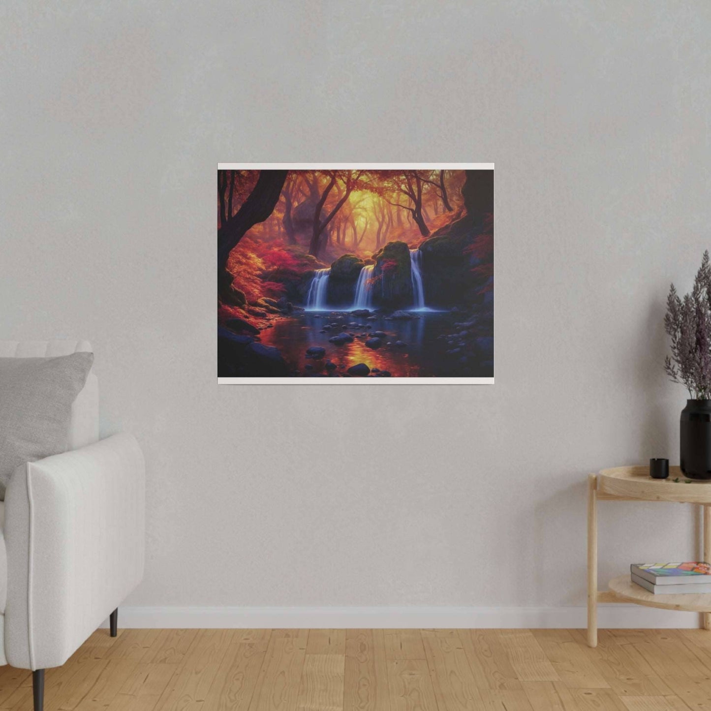 Enchanted Autumn Forest Waterfall Canvas Print - Radiant Nature Art
