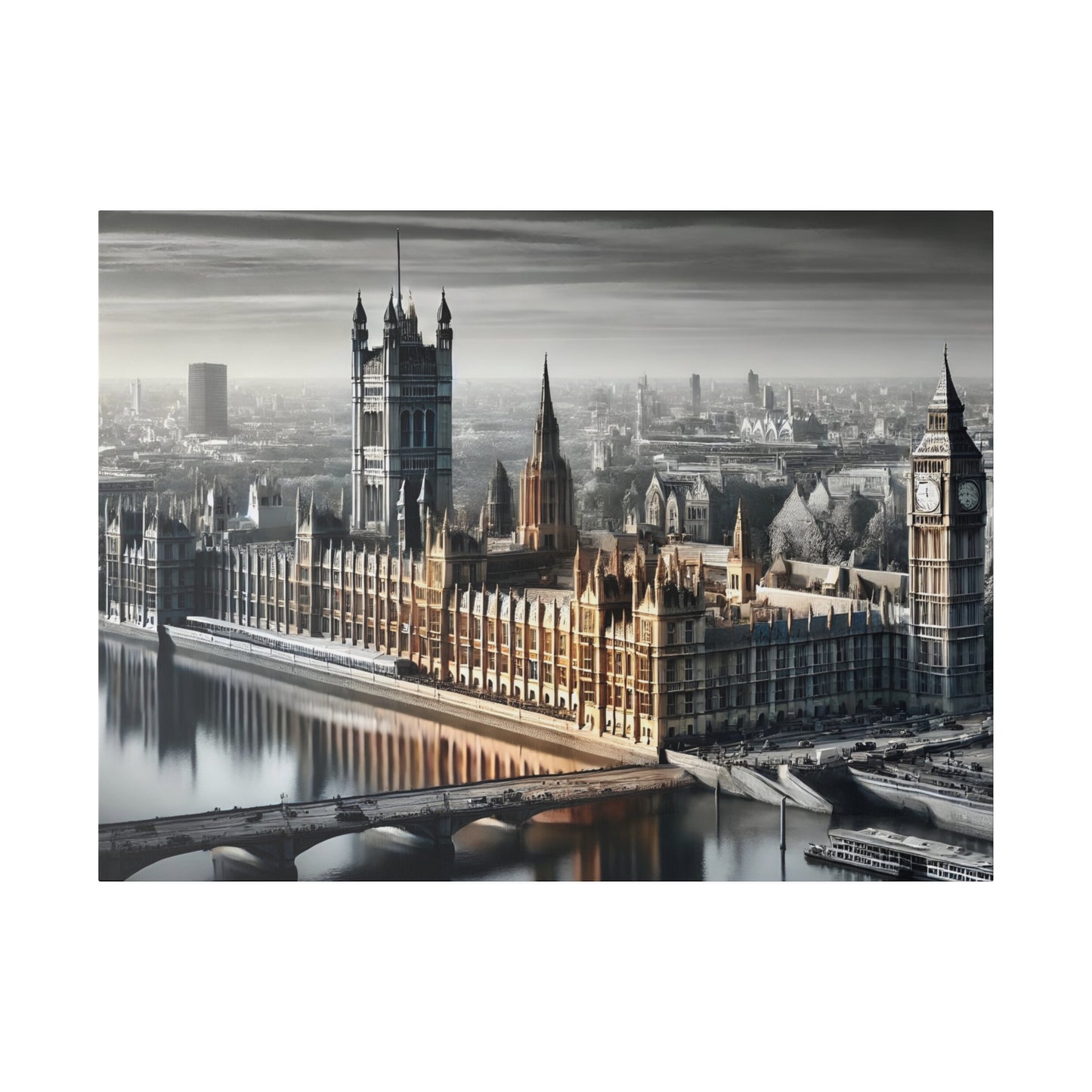 Colourful UK Parliament 4K Canvas with Monochrome Surroundings