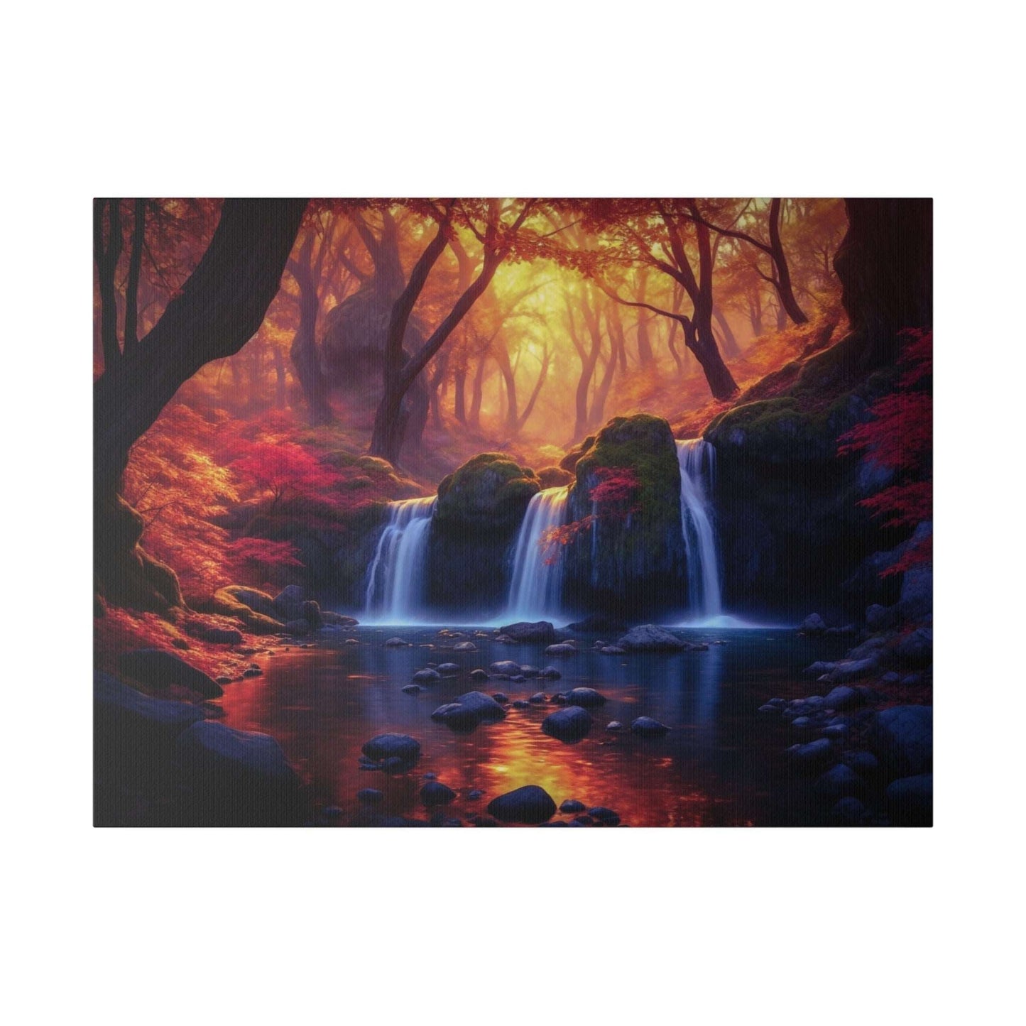 Enchanted Autumn Forest Waterfall Canvas Print - Radiant Nature Art