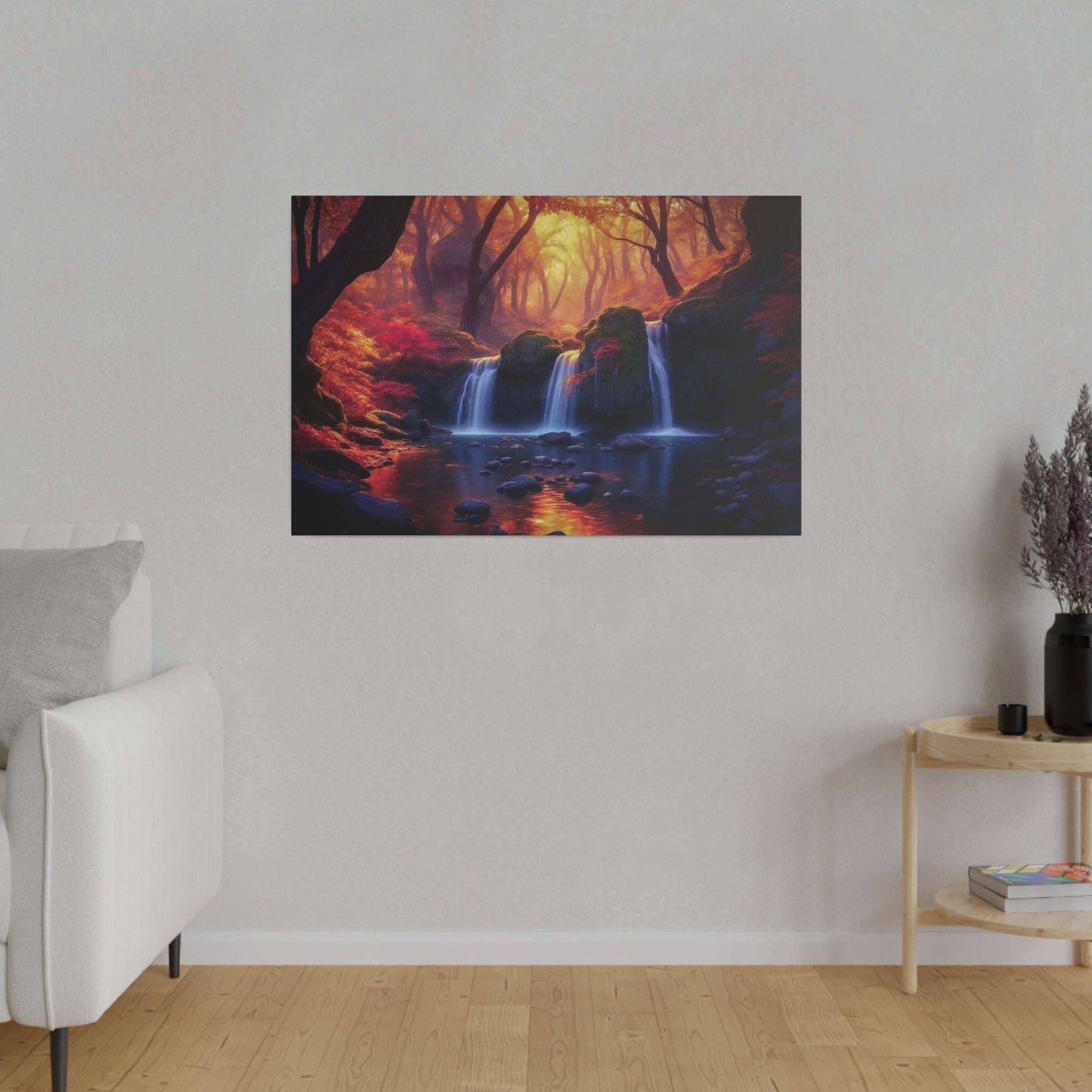 Enchanted Autumn Forest Waterfall Canvas Print - Radiant Nature Art
