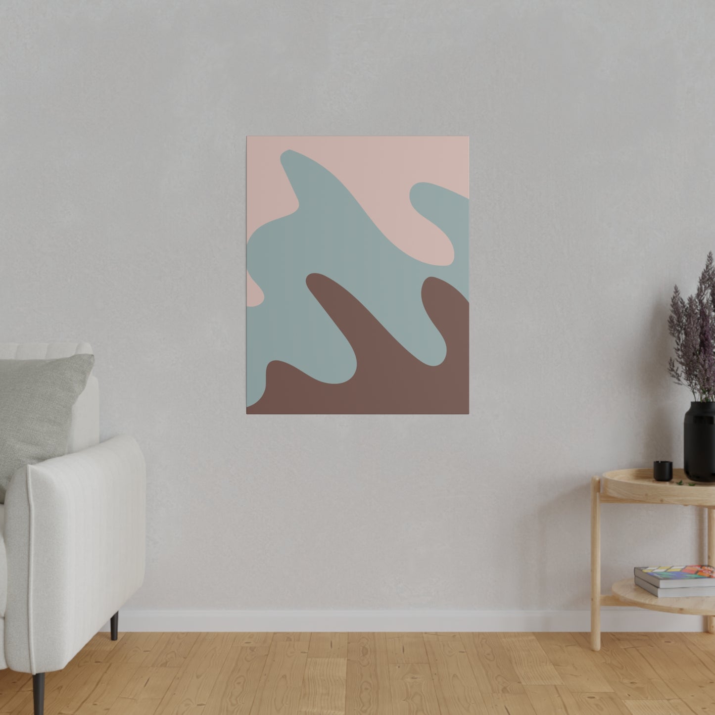 Abstract art wall hanging featuring soft pastel colors and flowing shapes.