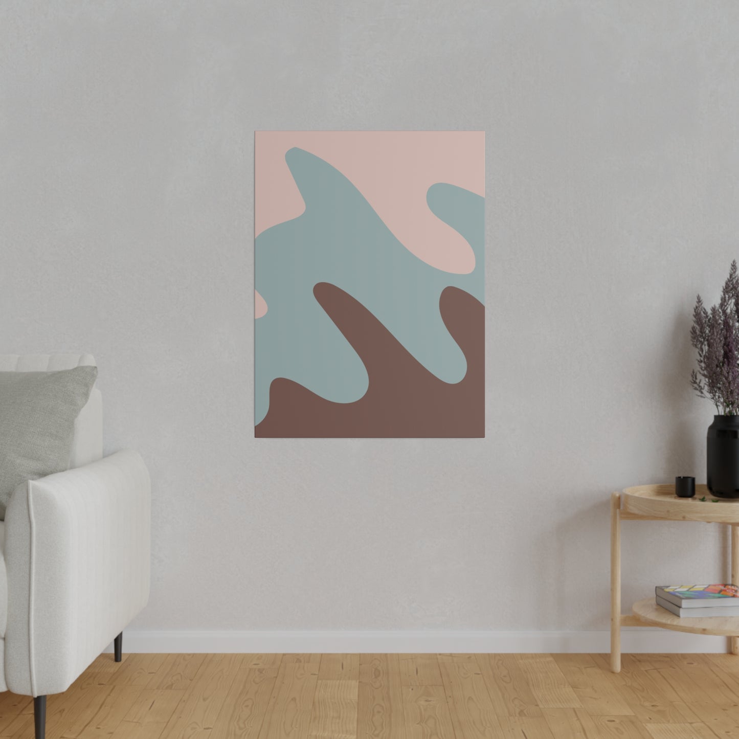 Abstract home decor canvas with a blend of soft pastel colors and contemporary shapes.