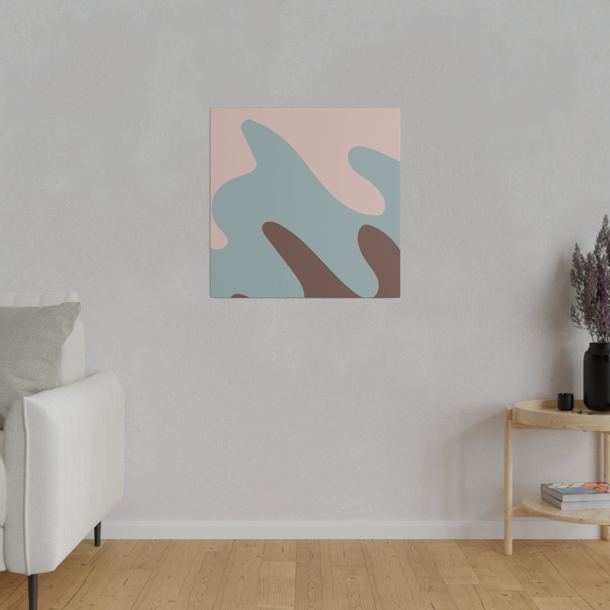 Abstract wall painting showcasing a mix of pastel colors and smooth lines.