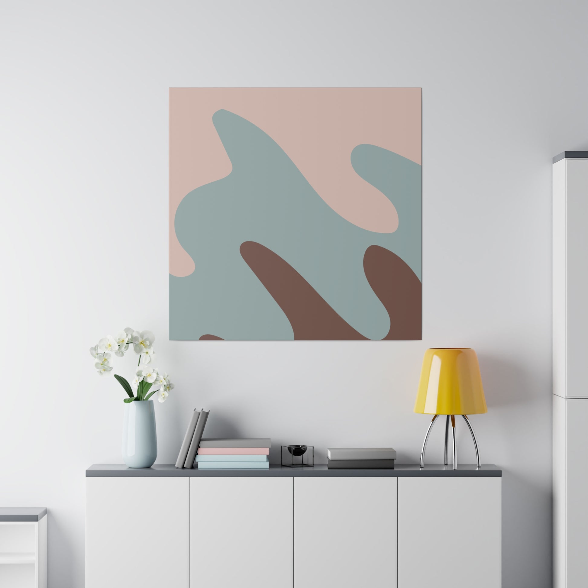 Contemporary art canvas featuring an abstract design with flowing shapes.