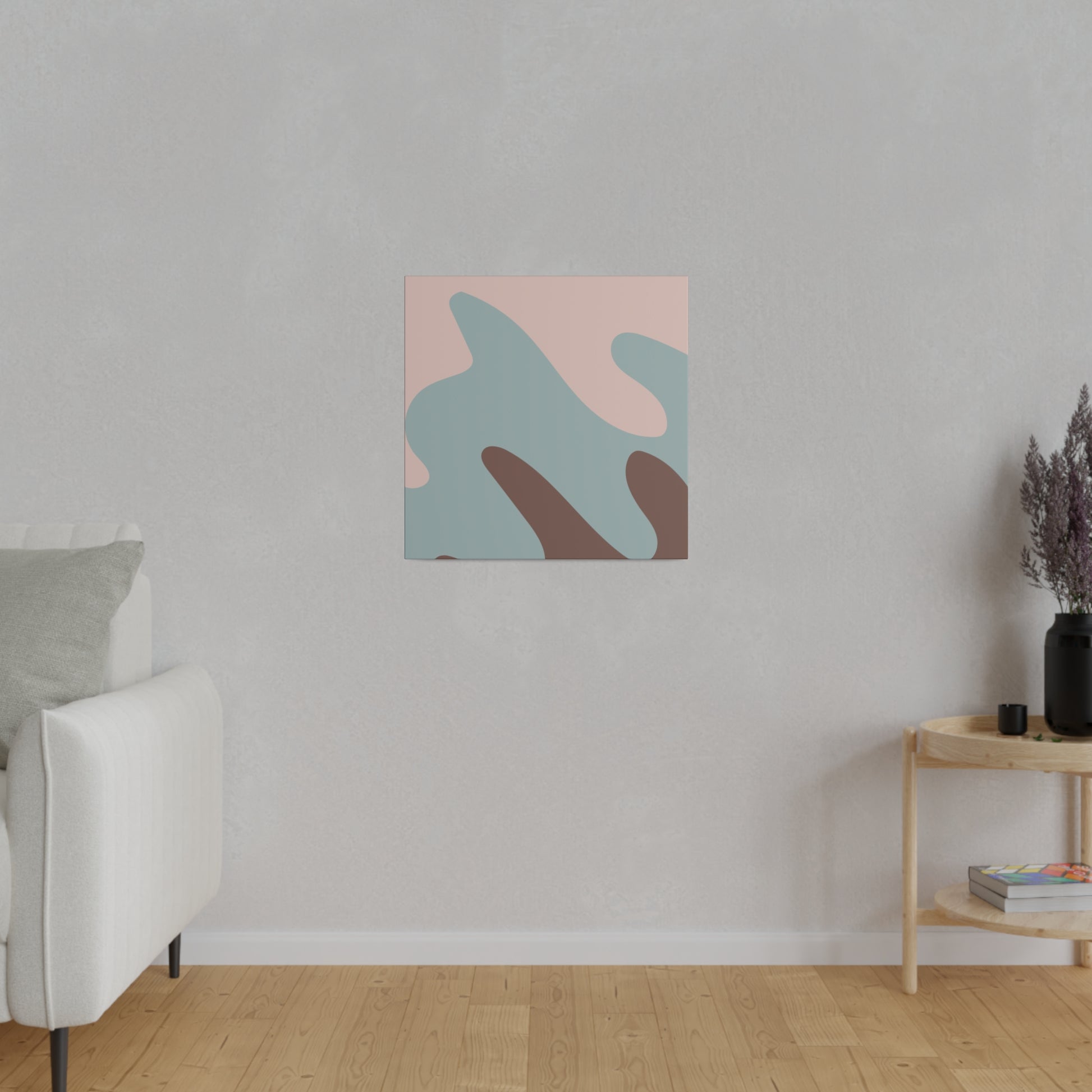 Living room wall art with an abstract design in soothing pastel colors.
