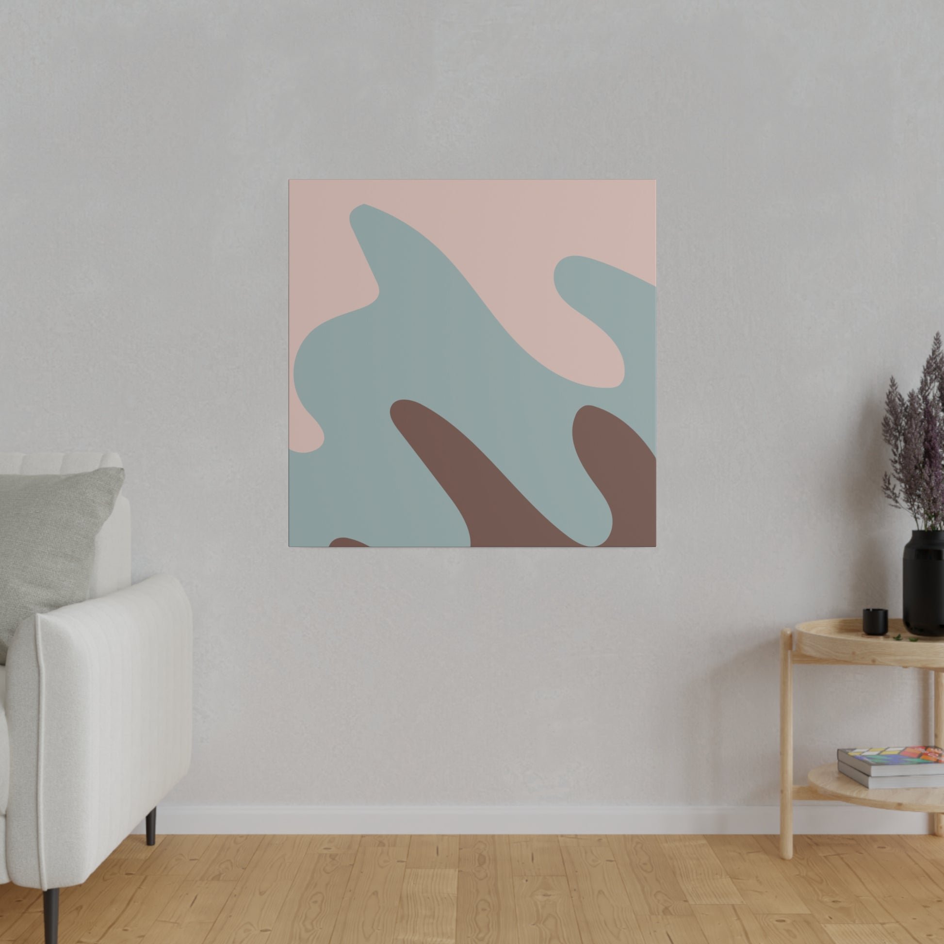 Minimalist wall art showcasing abstract forms and a calming color palette.
