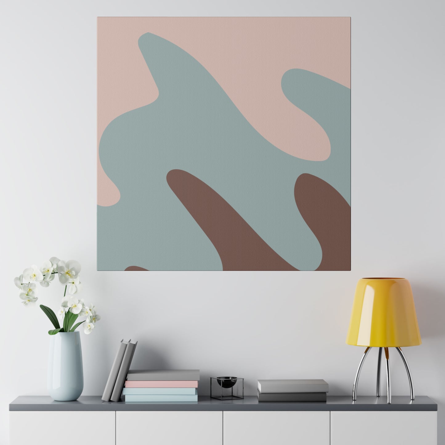 Modern abstract wall decor with an elegant blend of pink, blue, and brown tones.