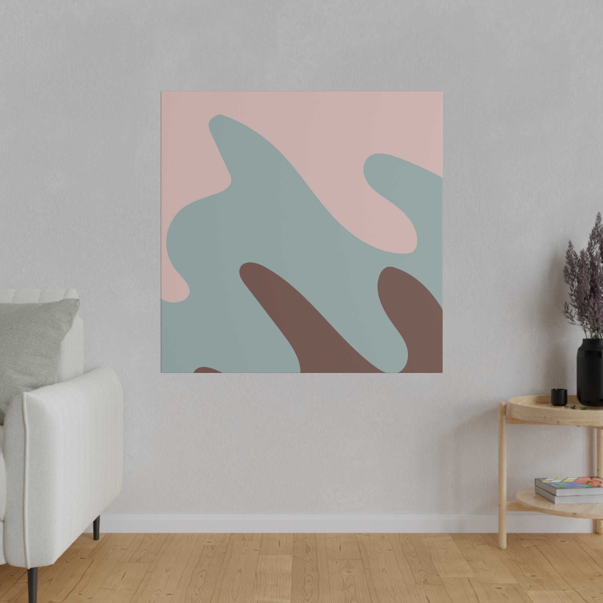 Modern wall decor in a minimalist design with soft pink, blue, and brown tones.