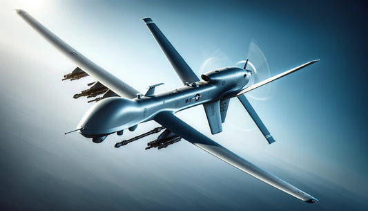 An advanced MQ-9 Reaper drone in flight, showcasing its sleek design and advanced technology against a clear blue sky.