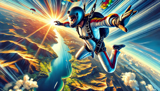 A vibrant and dynamic illustration of a skydiver in free-fall, showcasing the thrill and excitement of skydiving.