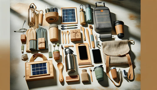 A collection of eco-friendly travel accessories arranged on a flat surface